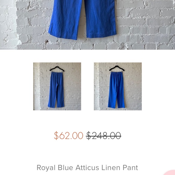 Xirena Vibrant Blue Drawstring Pants size Medium Linen Beach NWOT - Picture 2 of 2